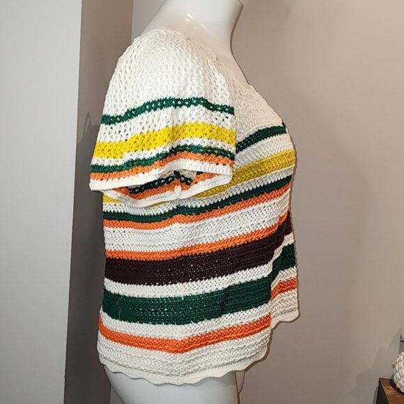 Torrid - Pullover Square Neck Flutter Sleeve Sweater in White with Multi Stripes - Picture 6 of 13